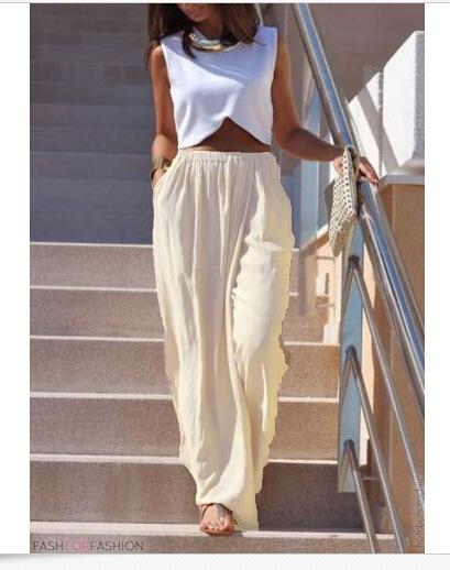 High Waist Draped Design Wide Leg Long Pants