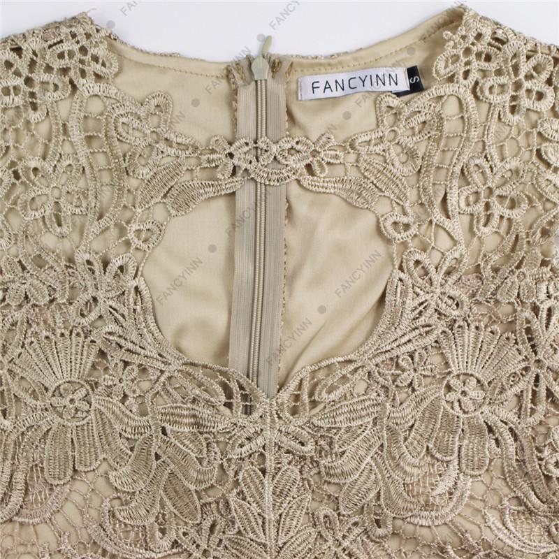 Sleeveless Scoop Golden Laces Patchwork Dress