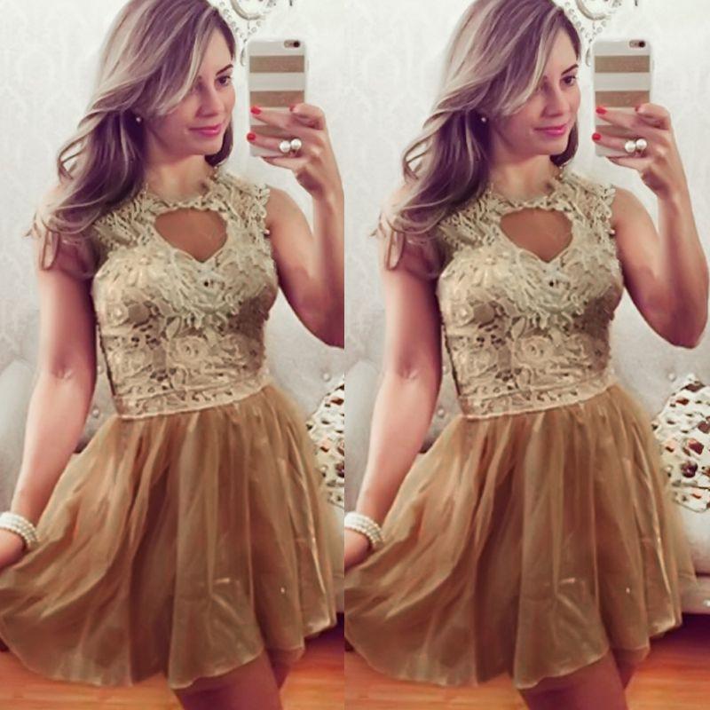 Sleeveless Scoop Golden Laces Patchwork Dress