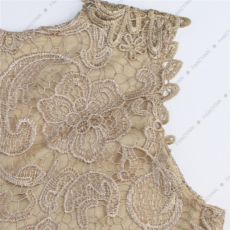 Sleeveless Scoop Golden Laces Patchwork Dress