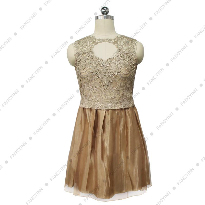 Sleeveless Scoop Golden Laces Patchwork Dress