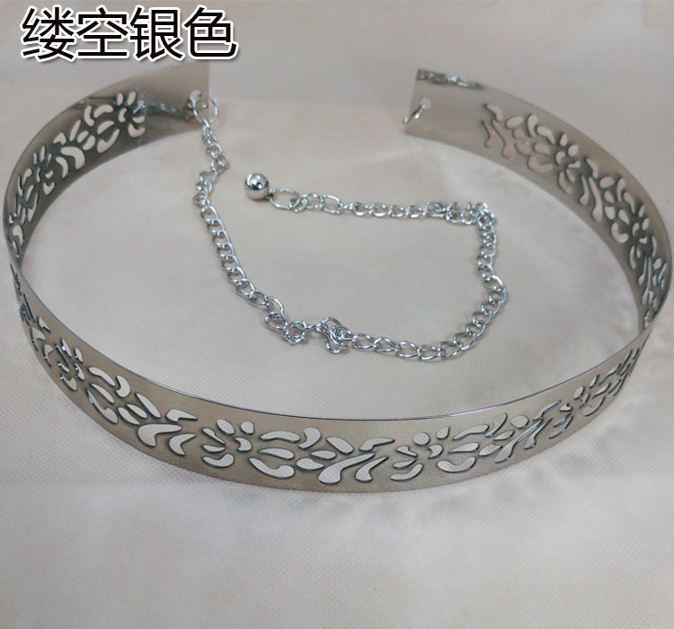 GOLDEN WIDE PLATE METAL WAIST BELT MIRROR WAISTBAND