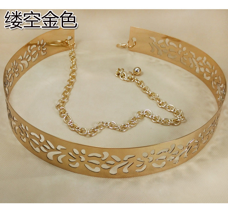 GOLDEN WIDE PLATE METAL WAIST BELT MIRROR WAISTBAND