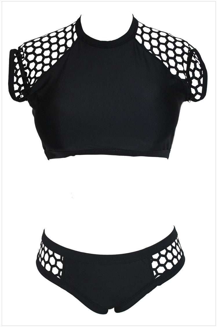 Free Shipping Hollow Patchwork Solid Two Pieces Swimwear Bikini Set