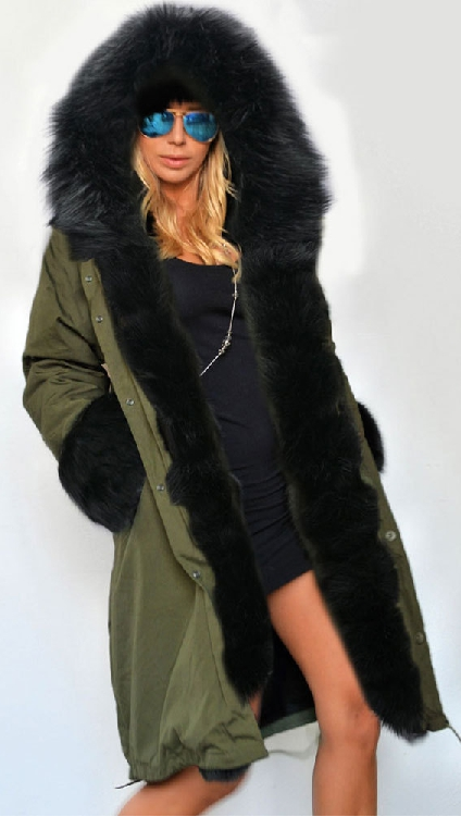 Zipper Hooded Faux Fur Cuff Long Cotton Coat