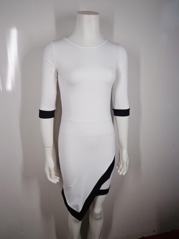 Asymmetric Patchwork Half Sleeve Bodycon Pencil Short Dress