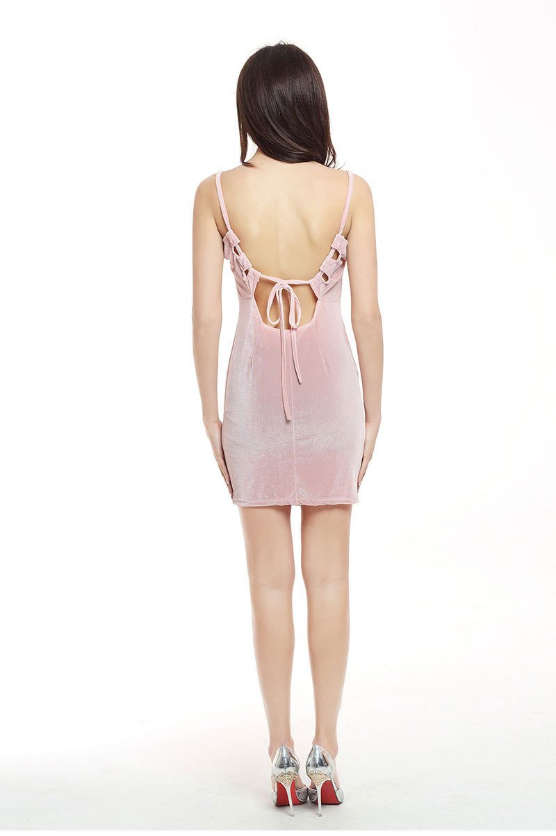 Spaghetti Strap Lace Up Back Short Bodycon Dress
