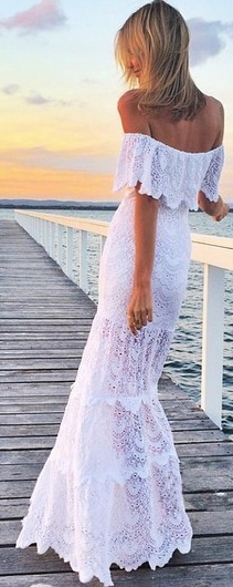 Off Shoulder Lace Mermaid Long Beach Dress - May Your Fashion - 1