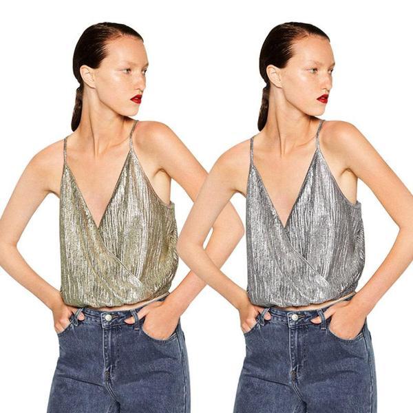 V-neck Pure Color Sleeveless Short Crop Top Vest