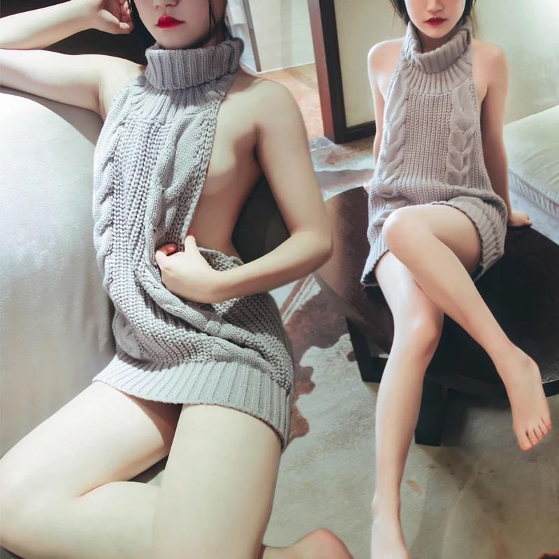 ELEGANT BACKLESS SLEEVELESS PULLOVER SWEATER DRESS