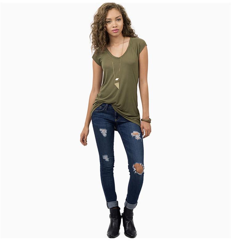 Pure Color Show Thin V-neck Short Sleeves T-shirt