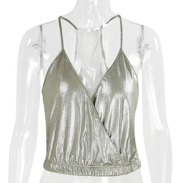 V-NECK PURE COLOR SLEEVELESS SHORT CROP TOP VEST
