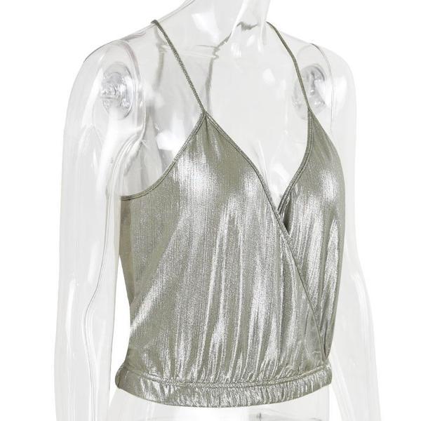 V-neck Pure Color Sleeveless Short Crop Top Vest