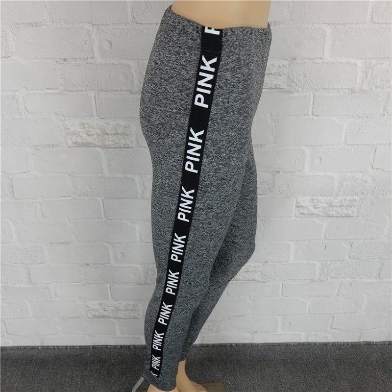 GRAY LETTER PRINT ELASTIC WAIST SLIM LEGGINGS