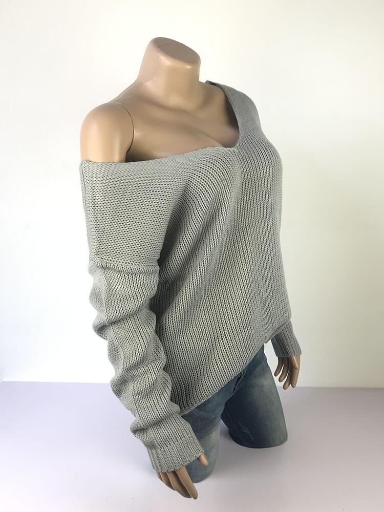 Loose Pullover Knit Solid Color Sweater
