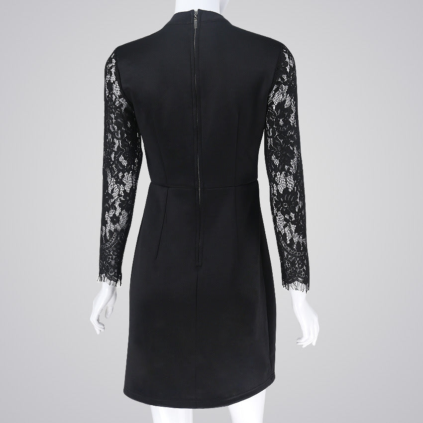Lace cut out sleeve collar lace dress