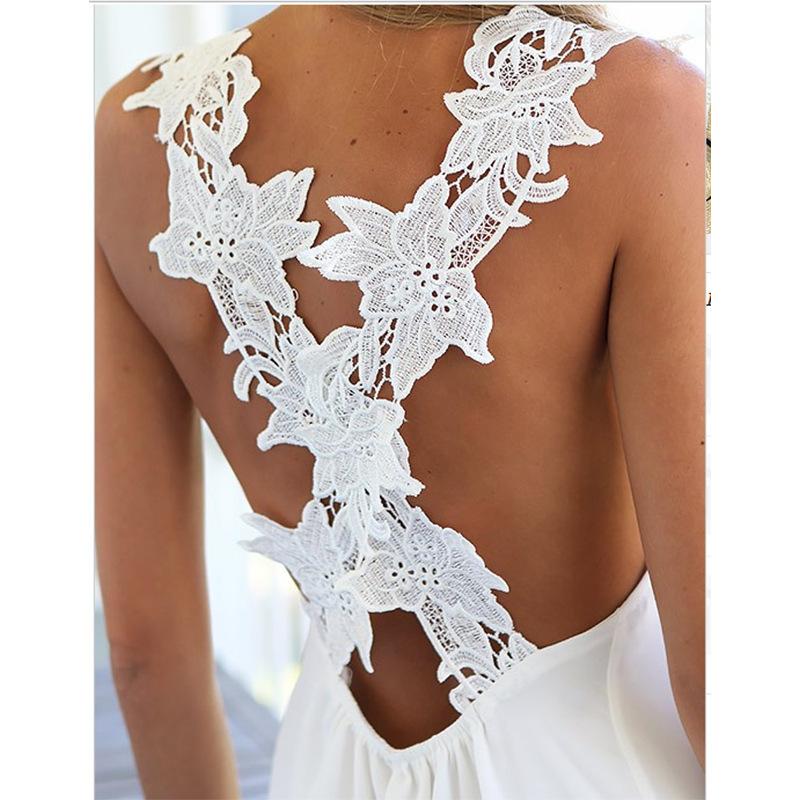 V-neck Pure Color White Chiffon Short Squins Belt Dress