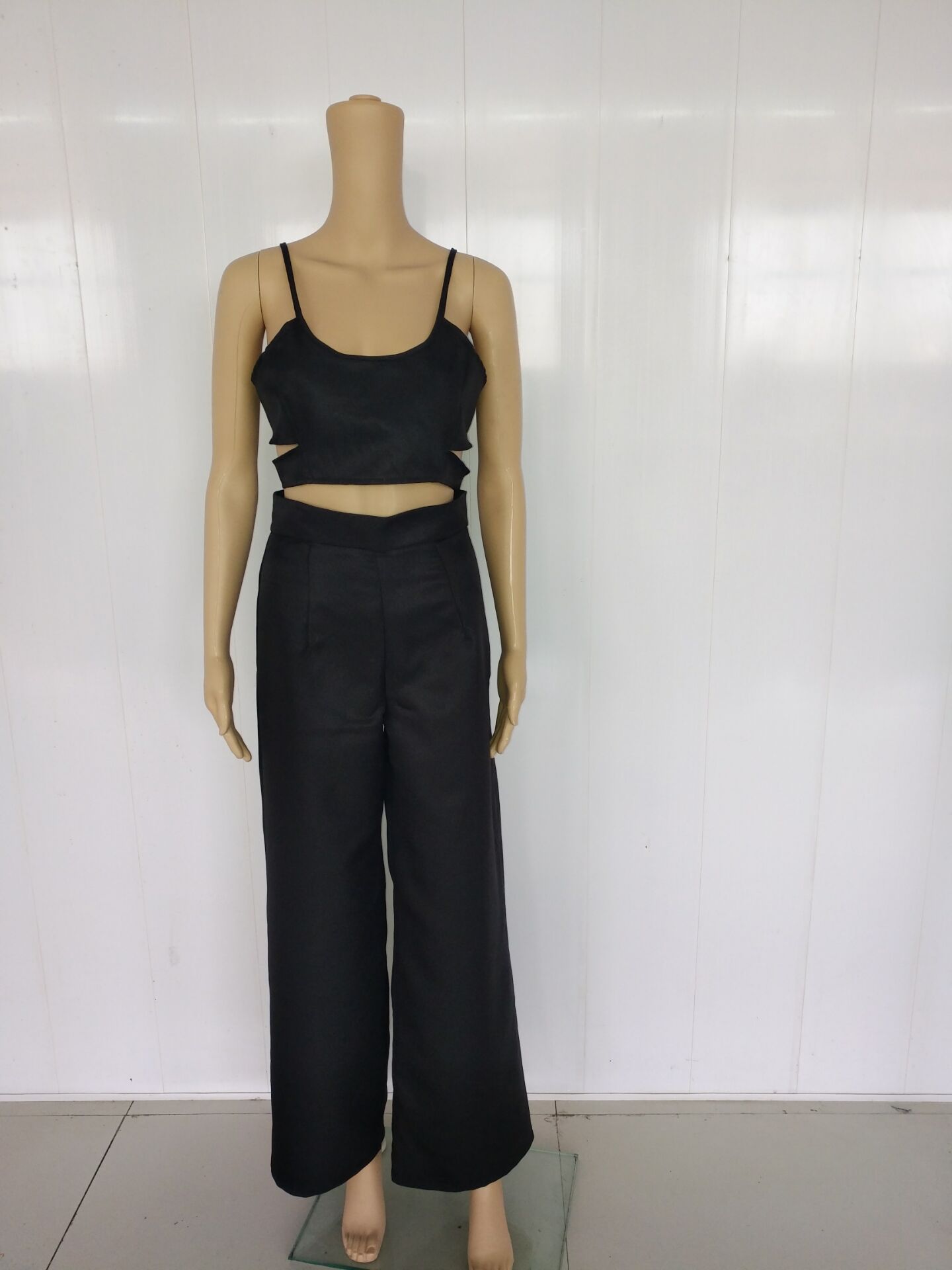 Spaghetti Straps Crop Top with Wide Leg Loose Long Pants Two Pieces Set