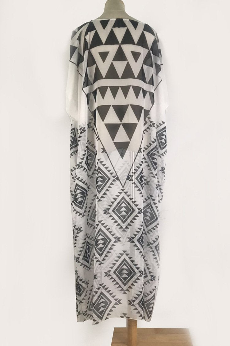 CHIFFON BLACK AND WHITE PRINT BEACH BIKINI COVER UP