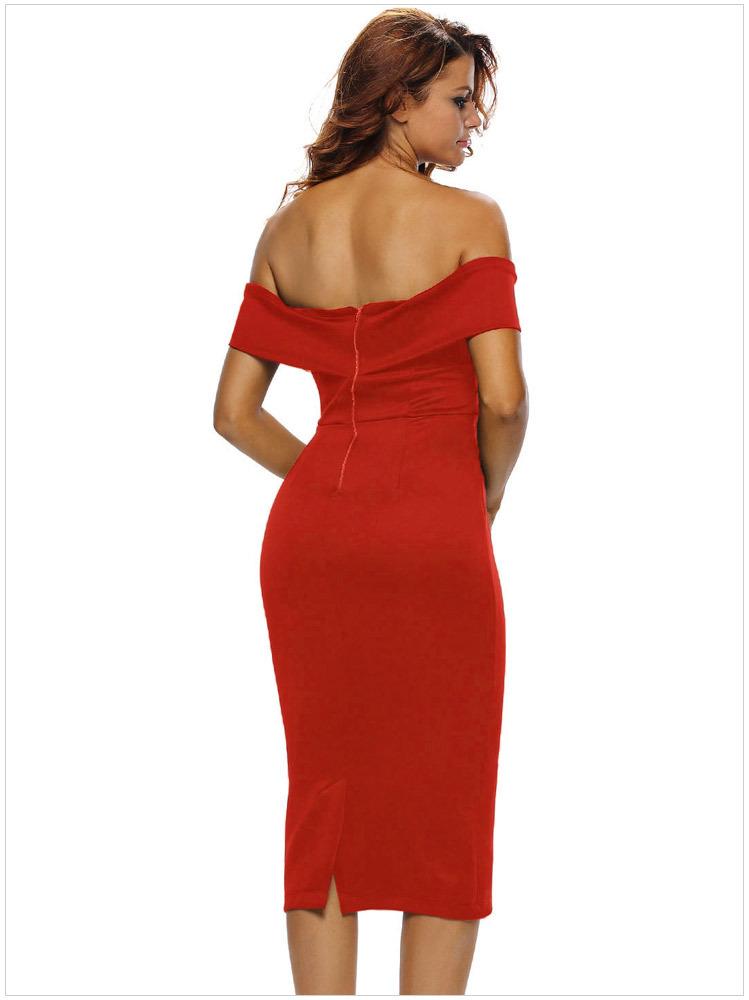 Off-shoulder Short Sleeves Bodycon Knee-length Evening Dress