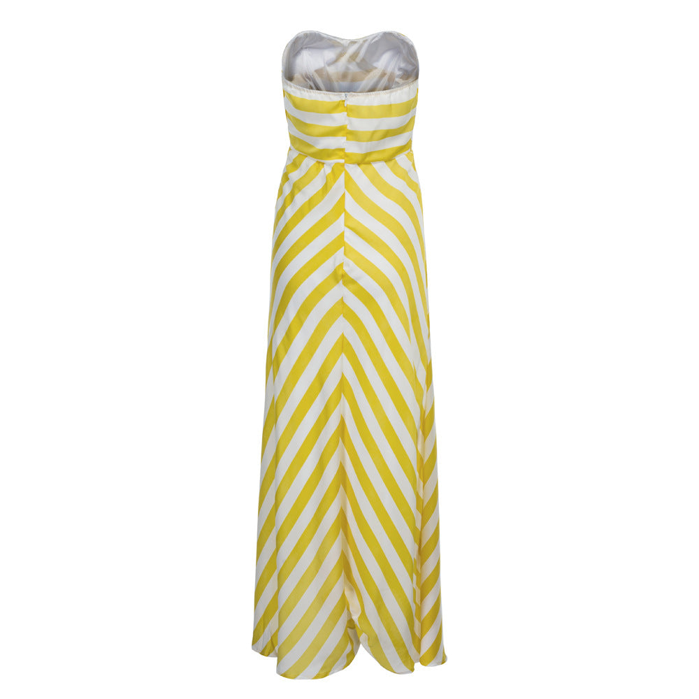 Sexy Strapless Stripe Long Dress