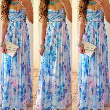 Off Shoulder Print Backless Sleeveless Long Dress