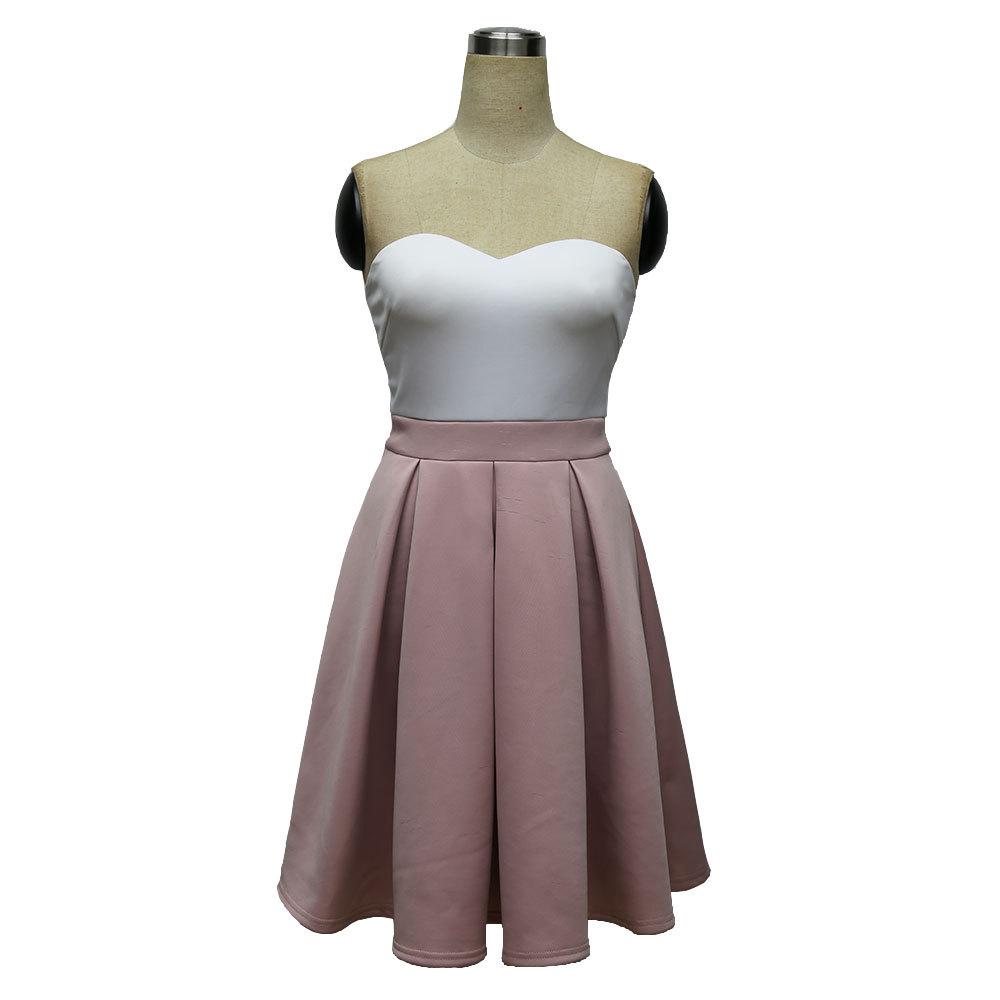 Sexy Strapless Slim Sleeveless Pure Color High Waist Pleated A-line Dress