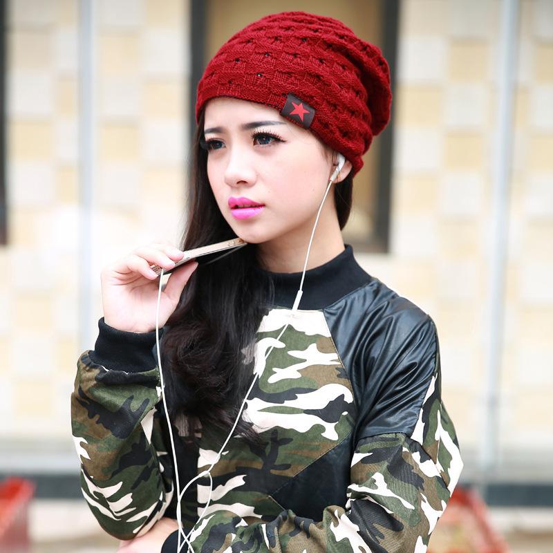 RED PENTAGONAL SOLID WOOL HAT WARM COVER DOME SIMPLE KNITTED HAT