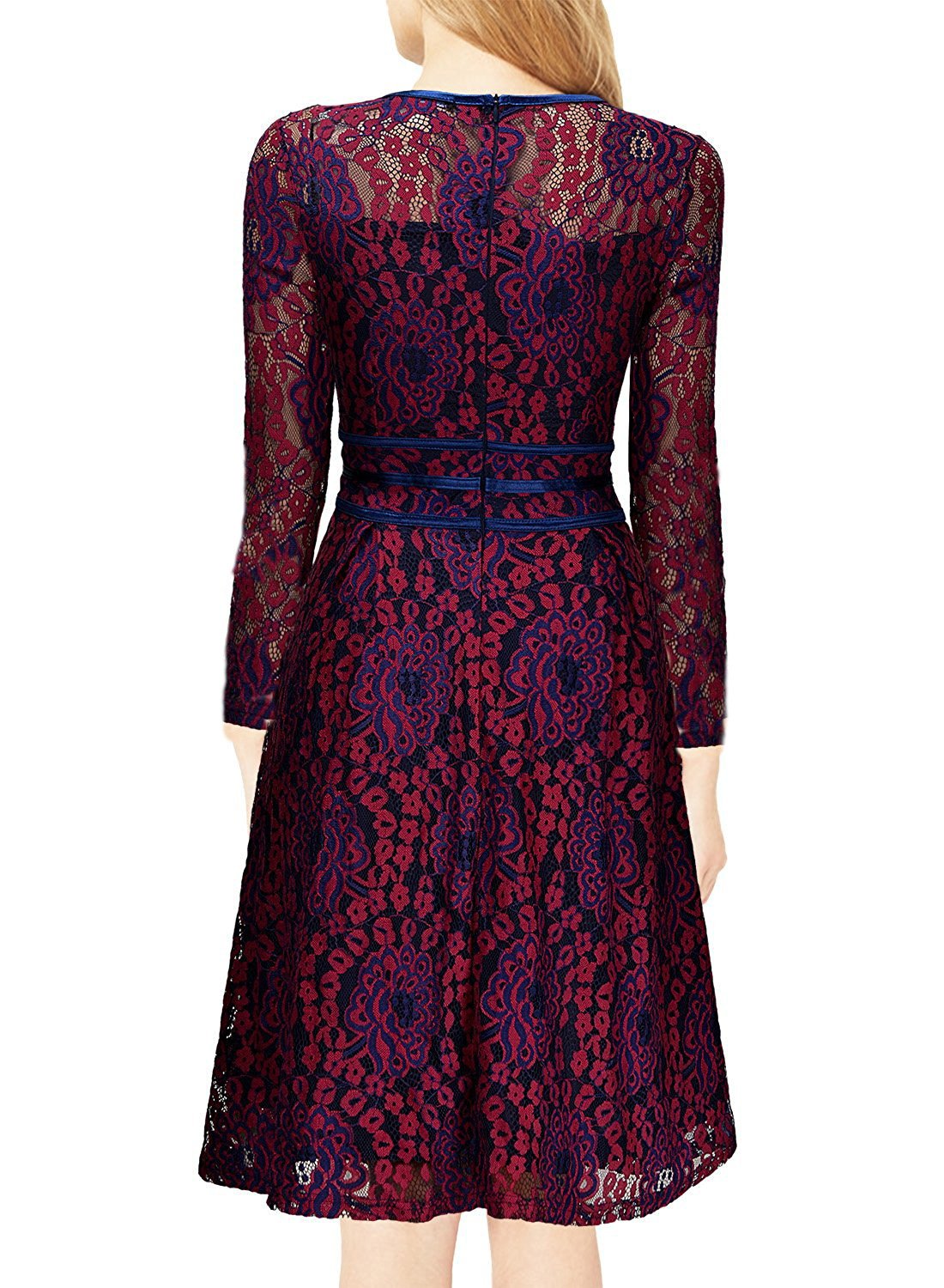 Solid Color Long-sleeved lace necklace zipper Party Dress