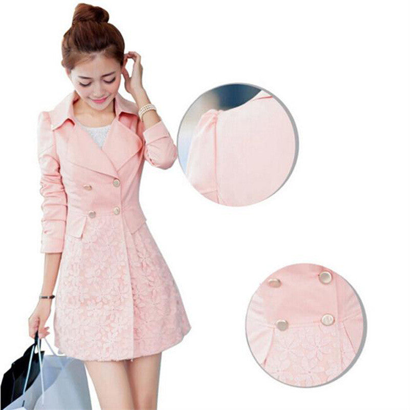 Clearence Double Breasted Lapel Lace Print Long Coat