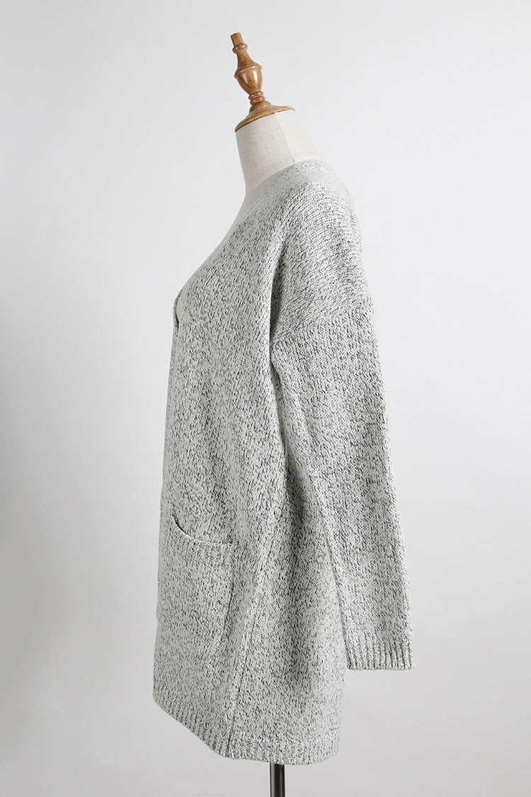 Fashion Long Cardigan Splicing Solid Color Sweater large code