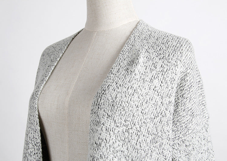Fashion Long Cardigan Splicing Solid Color Sweater large code