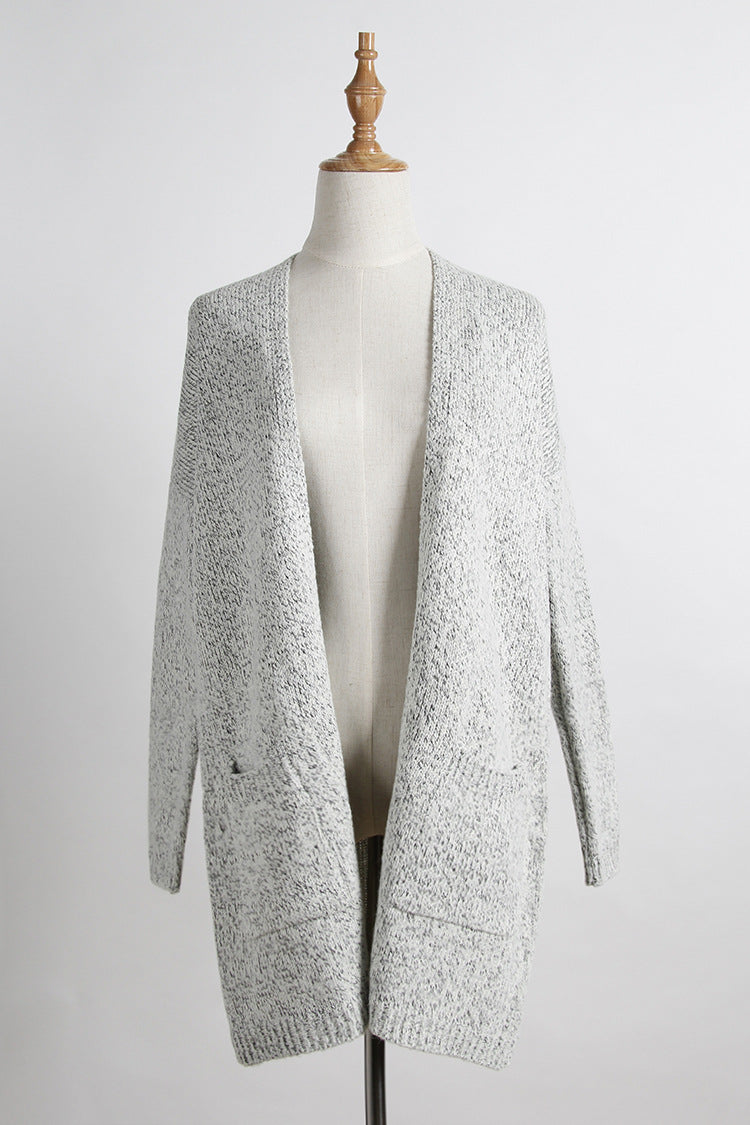 Fashion Long Cardigan Splicing Solid Color Sweater large code
