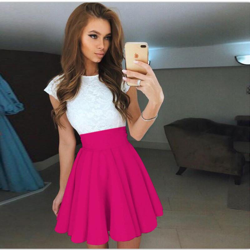 Mini Scoop A-line Lace Patchwork Pleated Short Dress