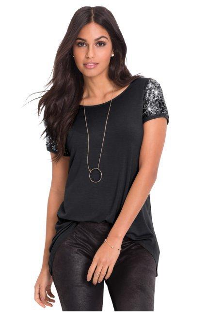 Clearence Sequins Short Sleeve Patchwork Scoop Irregular T-shirt