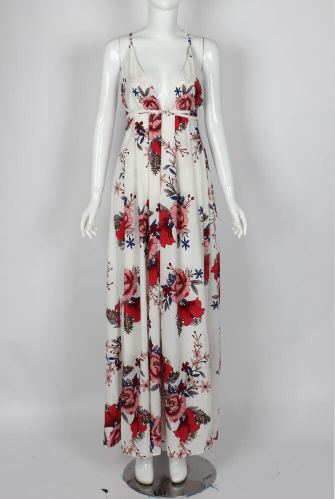 Spaghetti V-neck Backless Solid Color Long Dress