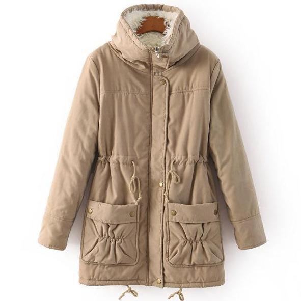 High Neck Solid Color Pockets Women Oversized Winter Warm Coat