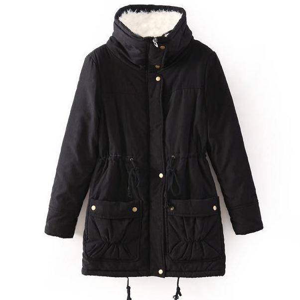 High Neck Solid Color Pockets Women Oversized Winter Warm Coat