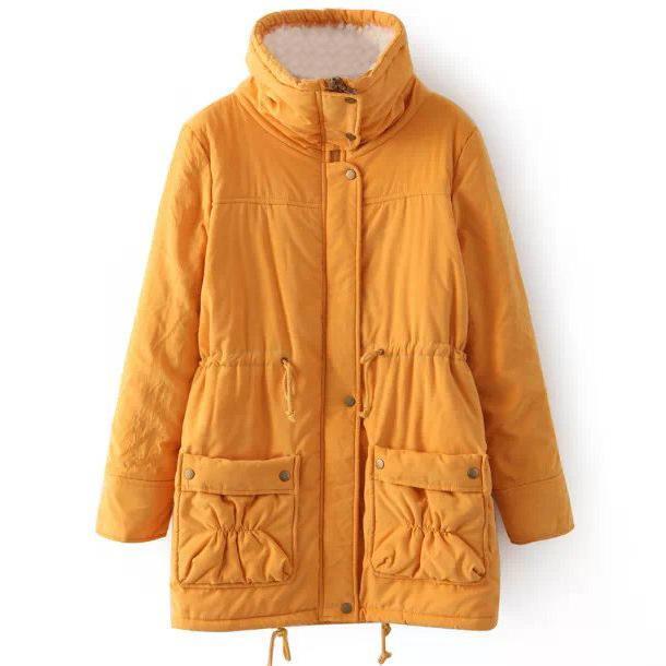 High Neck Solid Color Pockets Women Oversized Winter Warm Coat