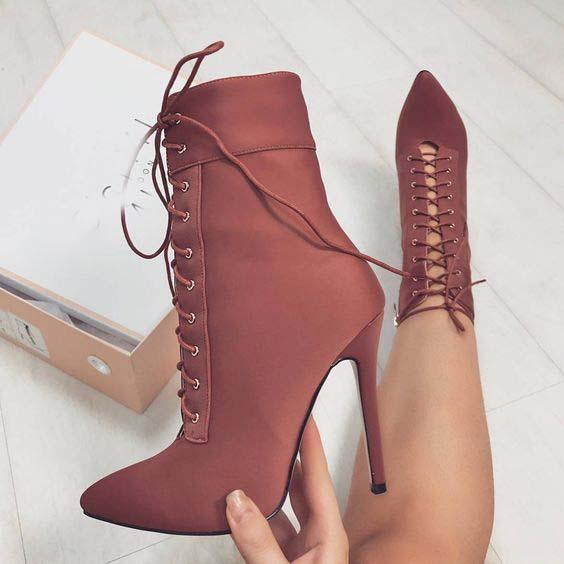 Free Shipping Clearence Pointed Toe Lace Up Side Zipper Short Boots