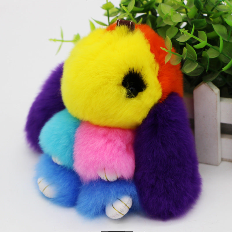 RABBIT FUR MINI COLORFUL BUNNY KEYCHAIN ACCESSORY