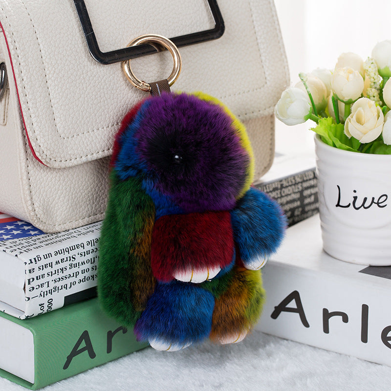 RABBIT FUR MINI COLORFUL BUNNY KEYCHAIN ACCESSORY