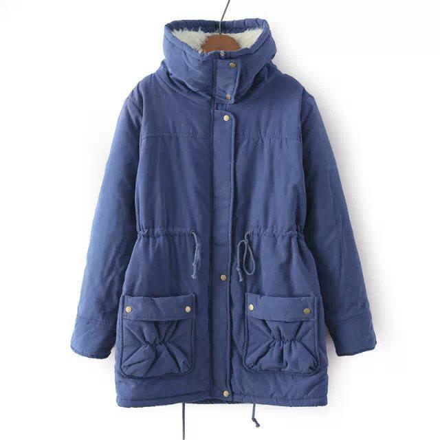 High Neck Solid Color Pockets Women Oversized Winter Warm Coat
