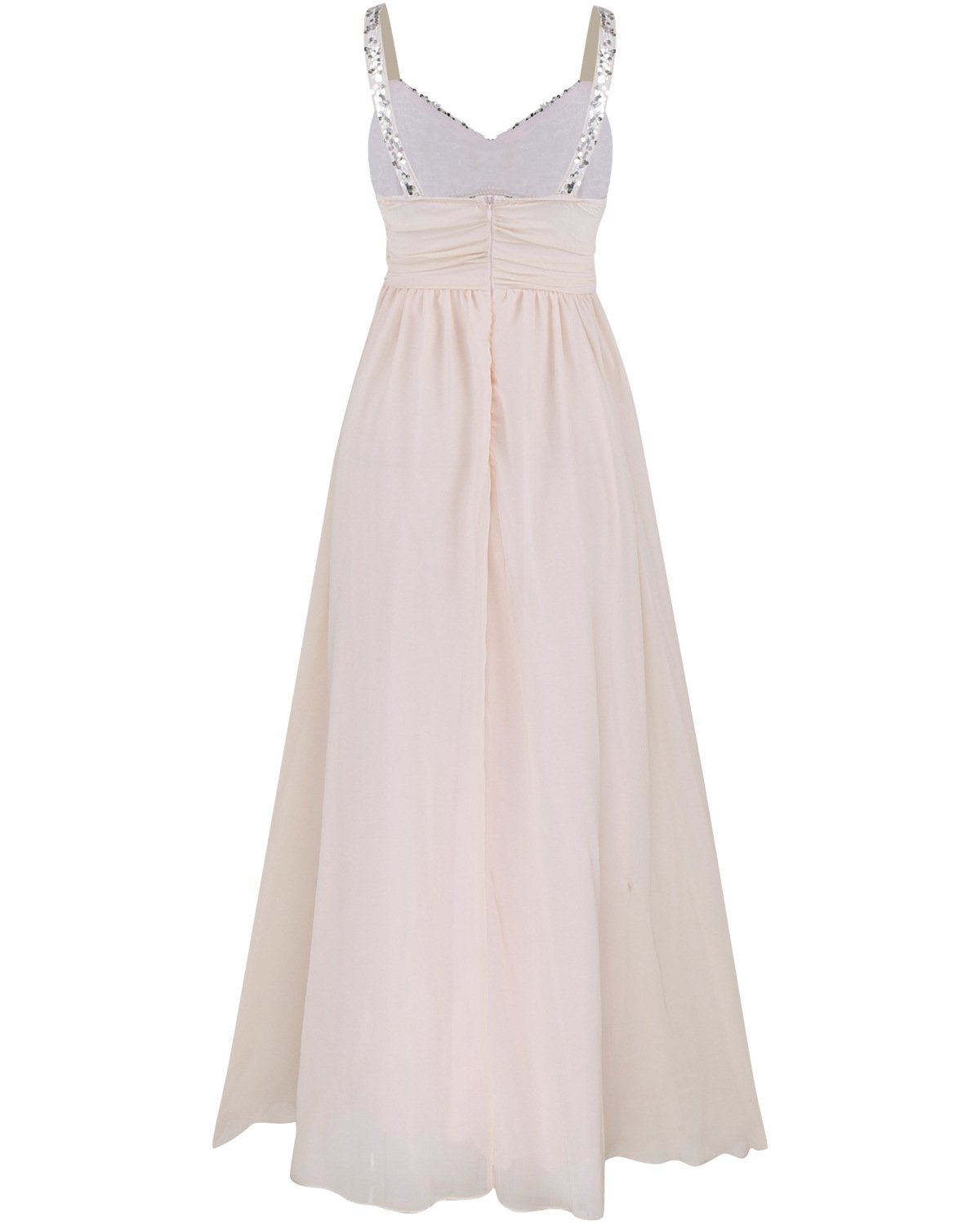 Pleated Straps Sequined Ruched Long Prom Dress