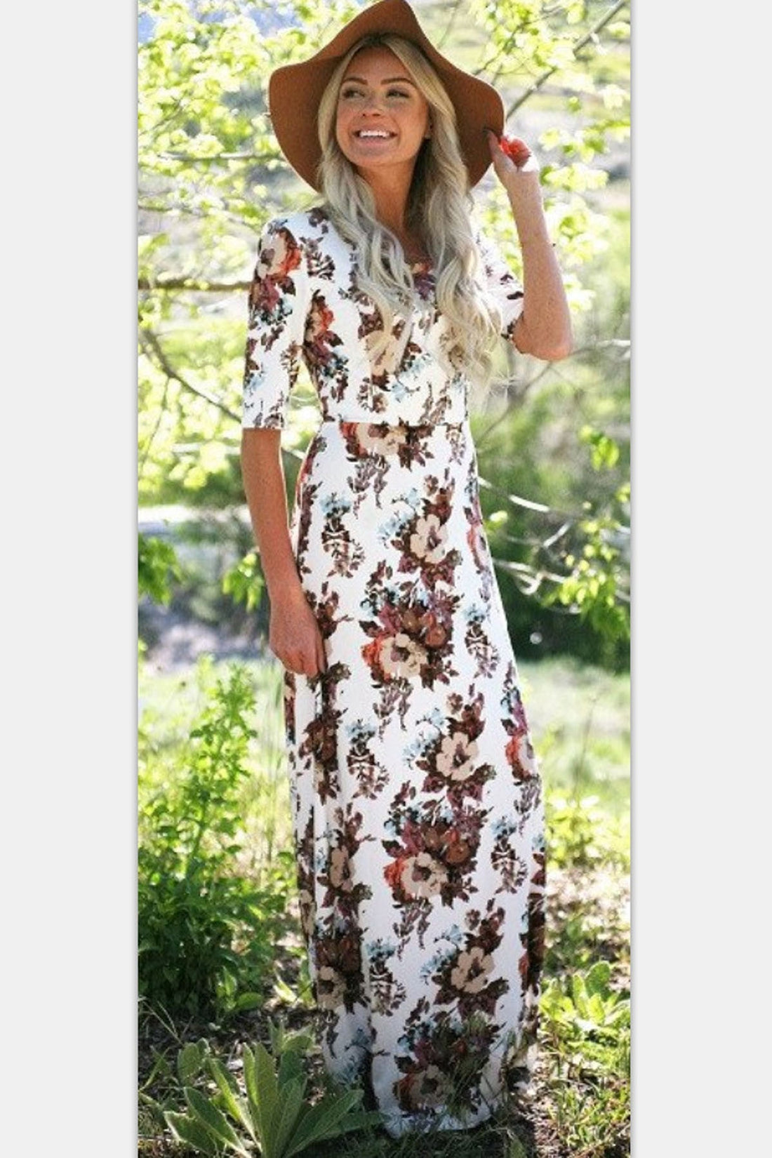 Flower Print Half Sleeves Long Beach Dress