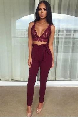 Solid Color Straps Belt 9/10 Skinny Casual Pants
