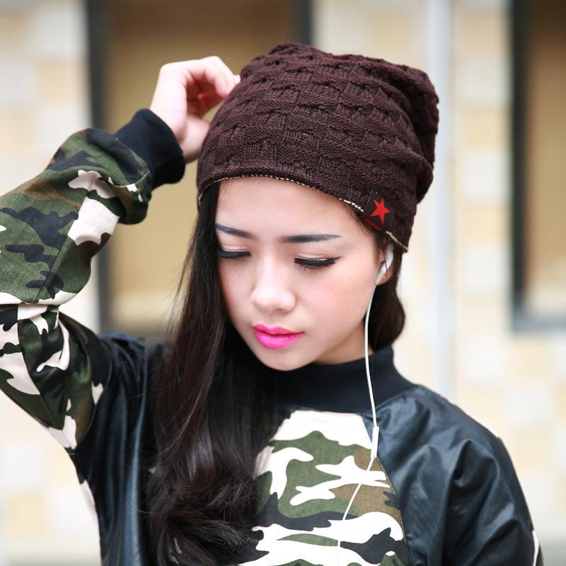 RED PENTAGONAL SOLID WOOL HAT WARM COVER DOME SIMPLE KNITTED HAT