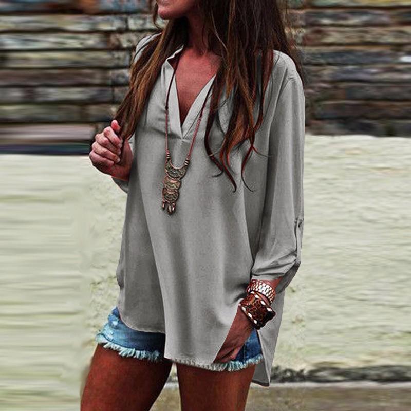 V-neck Long Sleeves Casual Sexy Chiffon Blouse