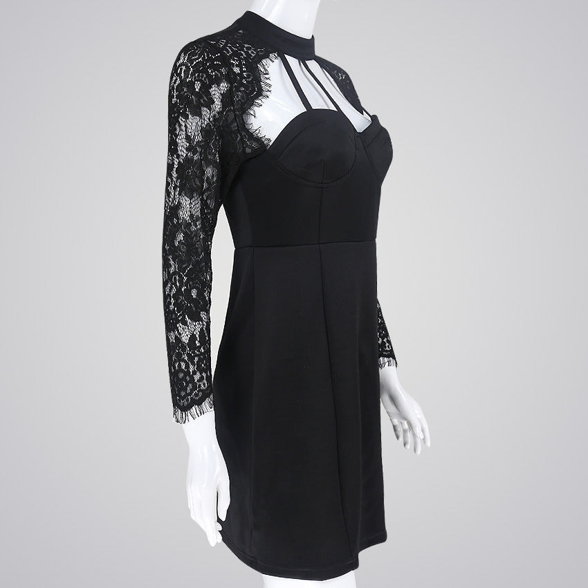 Lace cut out sleeve collar lace dress
