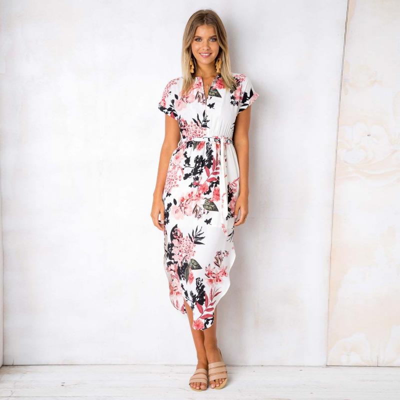 Sexy V-neck Print Irregular Knee-length Dress